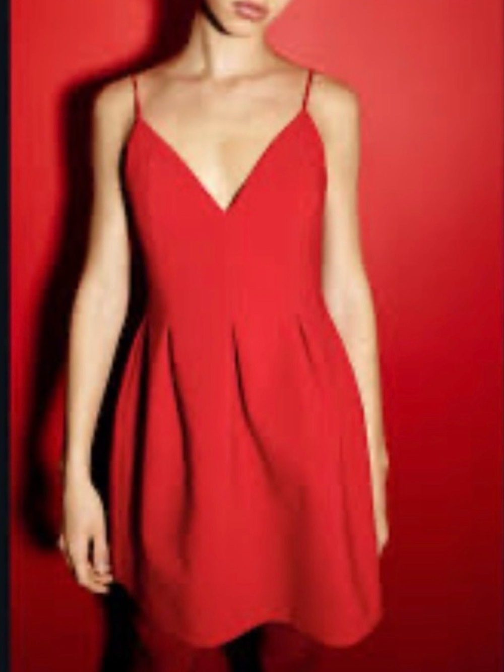 Zara Red V-Neck Spaghetti Strap Dress